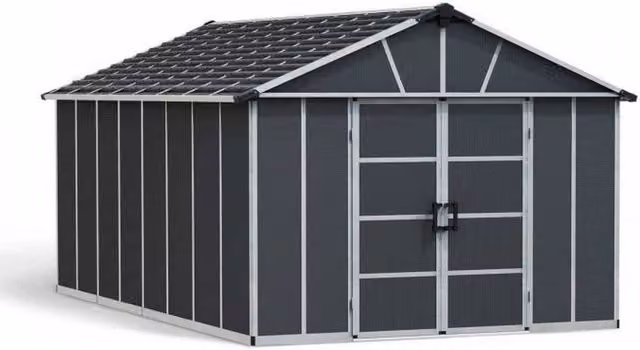 Palram Yukon Polycarbonate and Aluminium Gable Shed in Dark Grey, W: 332 cm, D: 519 cm, H: 252 cm