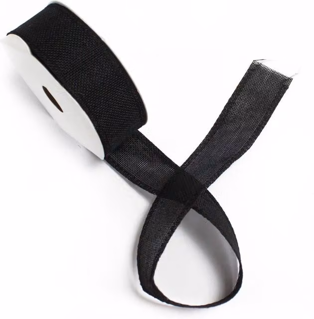 KDMK Black Natural Texture Textile Ribbon for Gift Wrapping and Wedding Decor