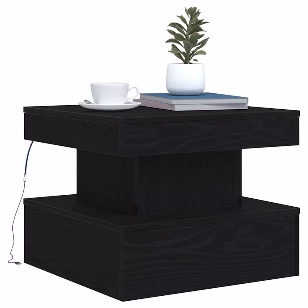 Berkfield Home Modern Square Coffee Table with LED Lights in Black Oak, W/D/H: 50 x 50 x 40 cm – 5
