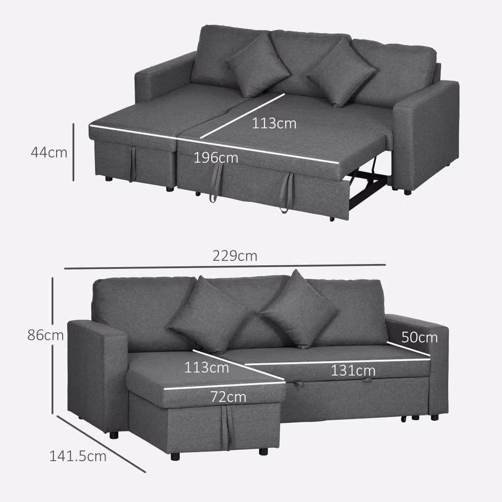 Wyld Haus Kesosu 3 Seater Sofa Bed in Dark Grey with Reversible Chaise and Built-in Storage – 3