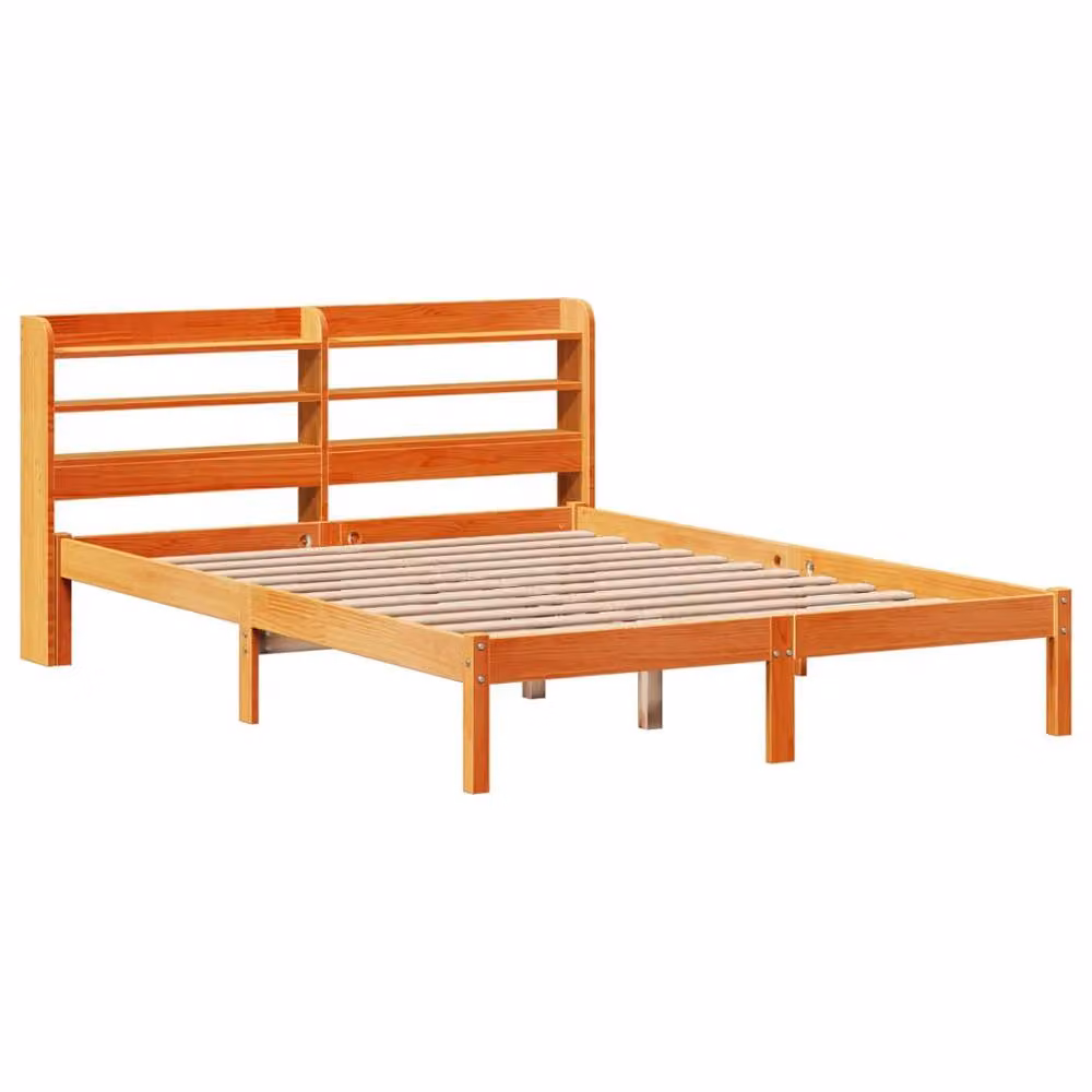 Berkfield Home Double Bed Frame with Headboard in Wax Brown Solid Pine Wood, W/D/H: 135 x 190 cm – 2