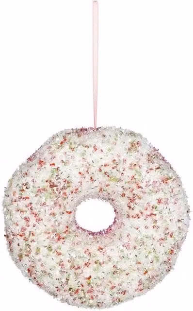 KDMD Pink and White Glitter Donut Hanging Decoration, 16 cm
