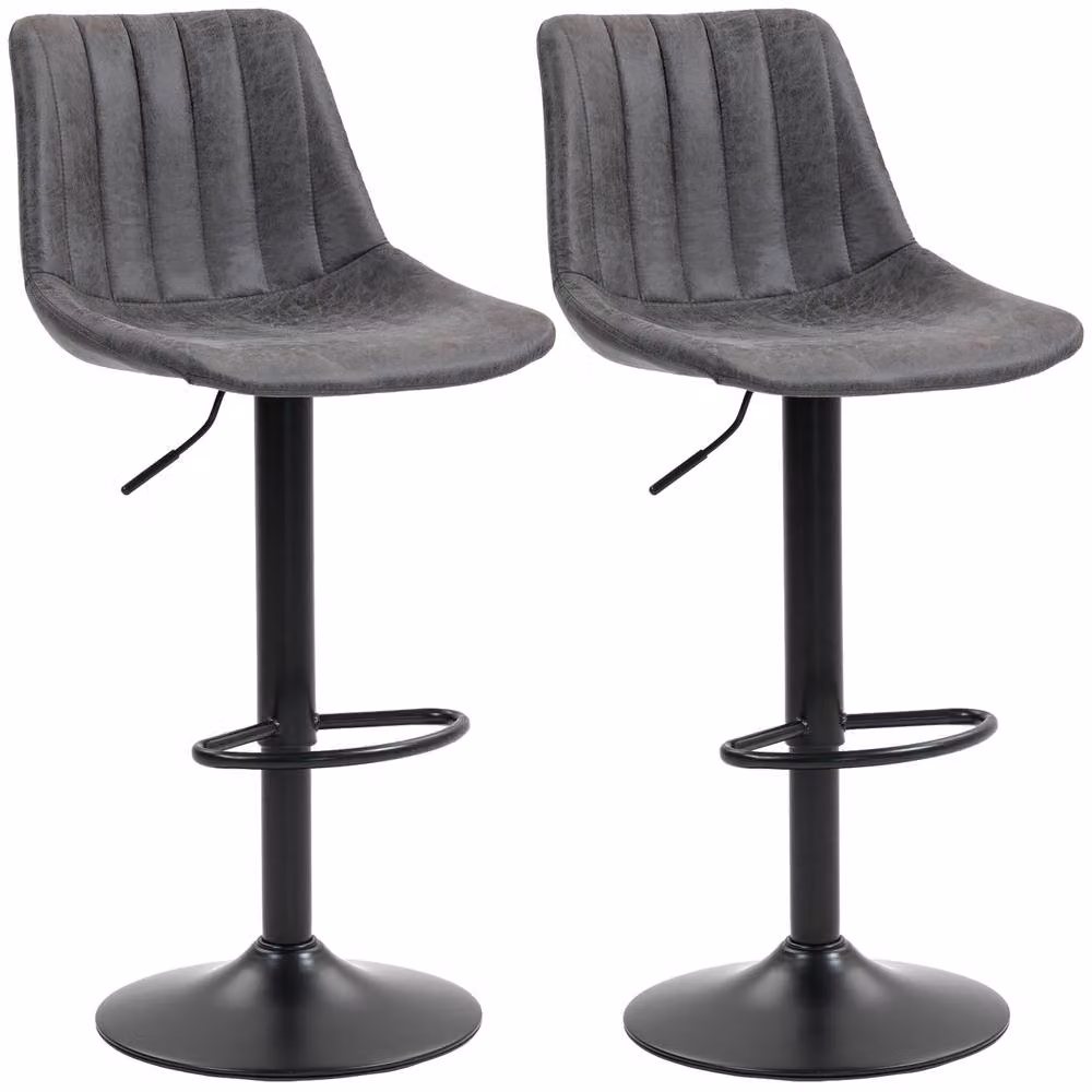 STILVORA Set of 2 Grey Synthetic Leather Swivel Bar Stools with Metal Frame – 4