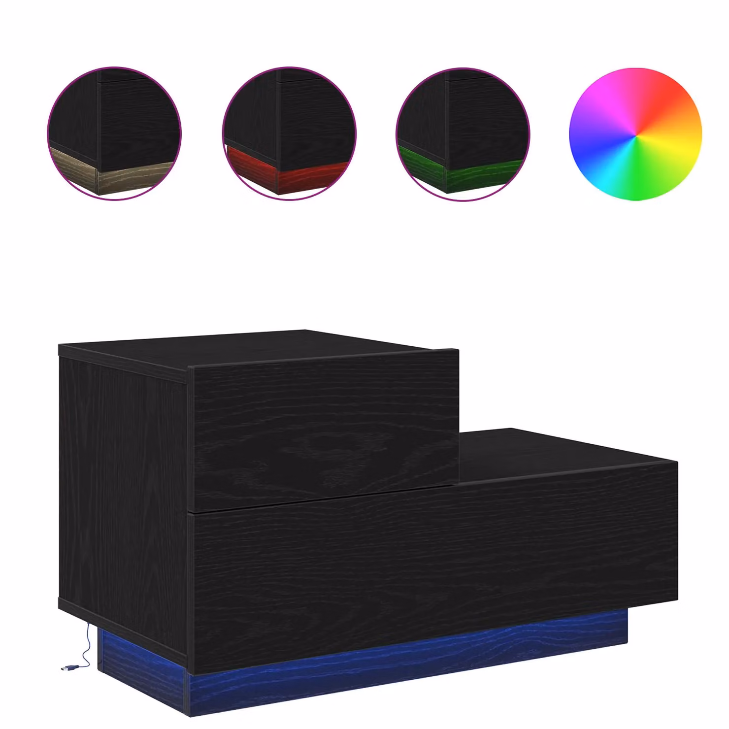 Berkfield Home Modern Bedside Cabinet with Integrated LED Lights in Black Oak, W/D/H: 100 x 36 x 49 cm – 3