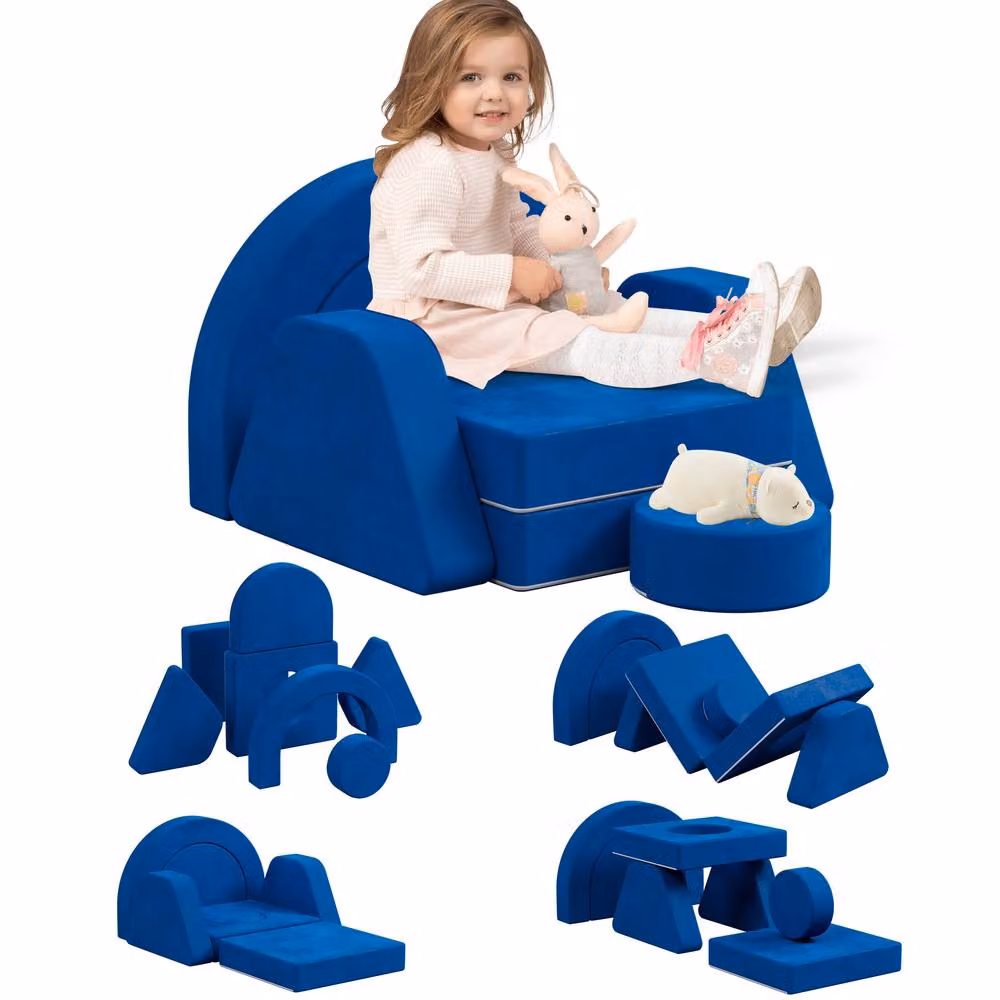 KEEPREAPER Soft Modular Kids Play Couch with Scatter Cushions in Blue – 2