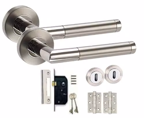 Golden Grace Mitred Door Handles Lever Pack in Duo Chrome Gold and Silver Finish