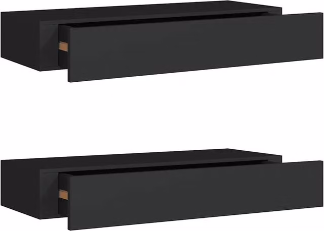 Berkfield Home Wall-mounted Drawer Shelves, 2 Piece Set in Black MDF and Metal, W: 60 cm, D: 23.5 cm, H: 10 cm – 1