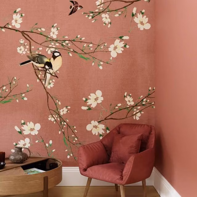 Superfresco Easy Birds & Blossom Pink Print To Order Mural Wallpaper, W: 300 cm x H: 280 cm