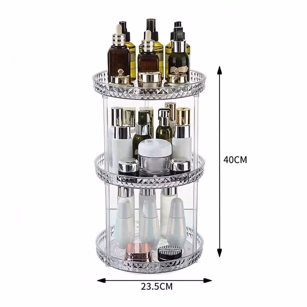 VOGREX Clear 3-Tier Acrylic Makeup and Cosmetic Storage Stand, Transparent, W/D/H: 40.0 x 23.5 x 23.5 cm – 2