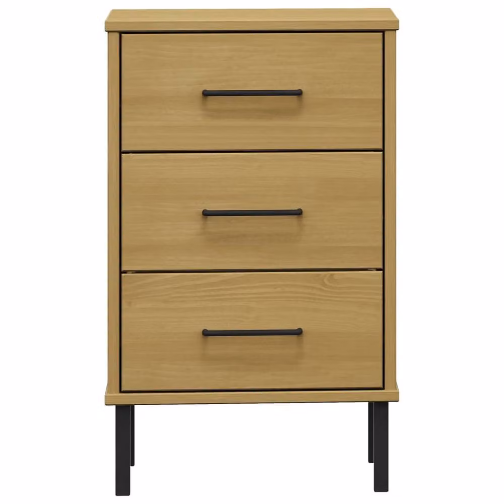Berkfield Home Oslo Solid Wood Pine Bedside Cabinet with Metal Legs in Light Brown, W/D/H: 35.0 x 3.0 x 64.5 cm – 3