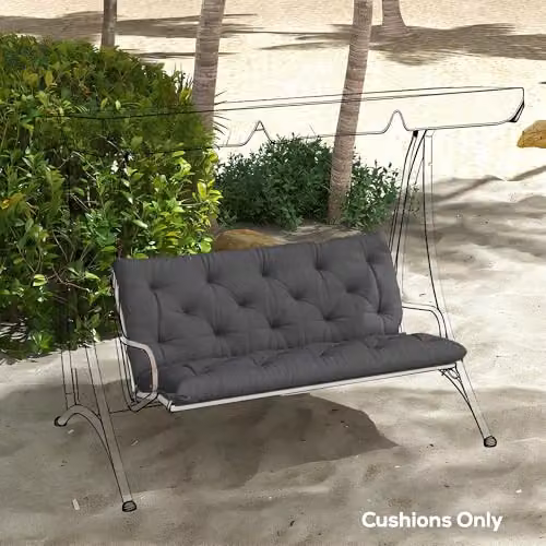 Outsunny Black Rectangular Garden Bench Cushion with Ties and Water Repellent Fabric, W: 110 cm – 5