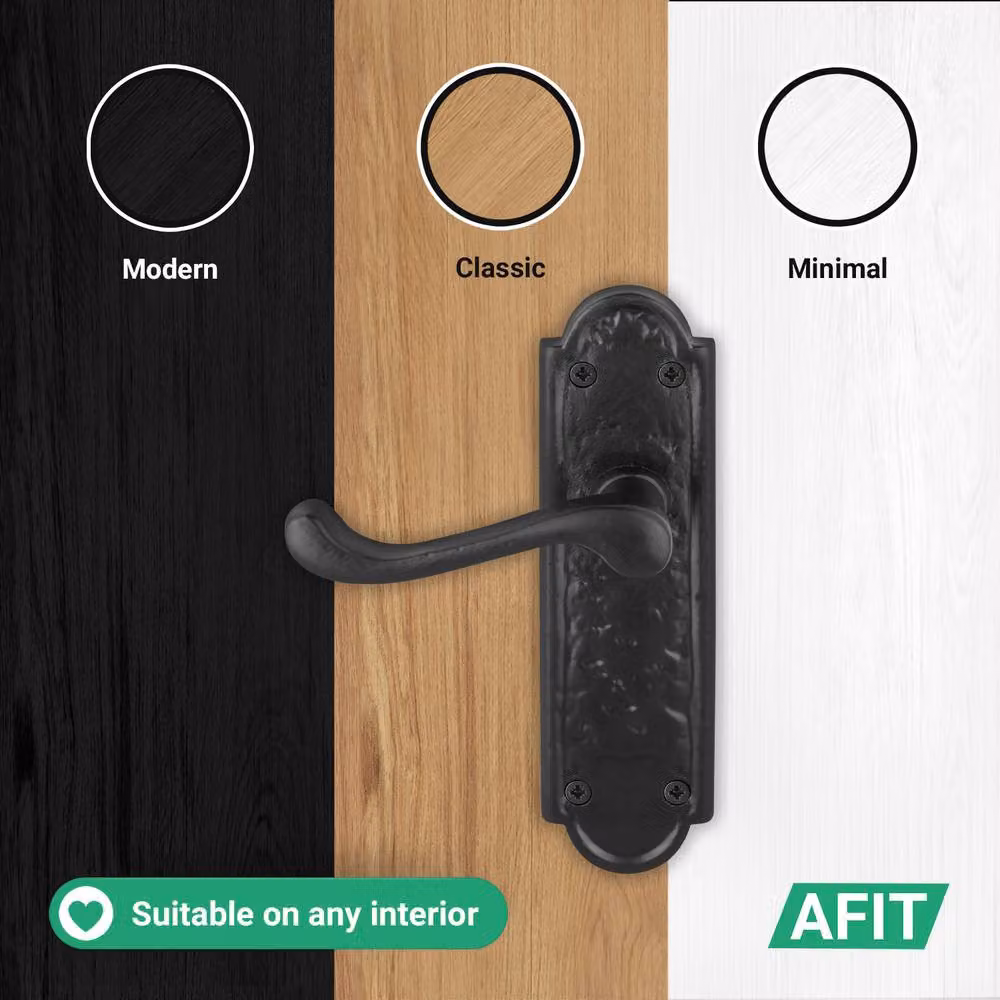 AFIT Black Antique Cast Iron Door Handles with Backplate Latch, 1 Pair, Matt Finish – 5