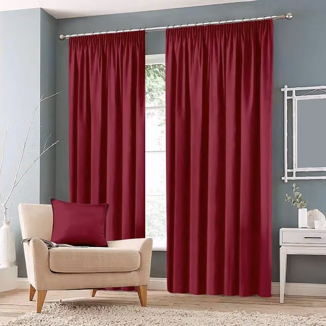 Roseley Plain Red Blackout Pencil Pleat Fabric Curtains