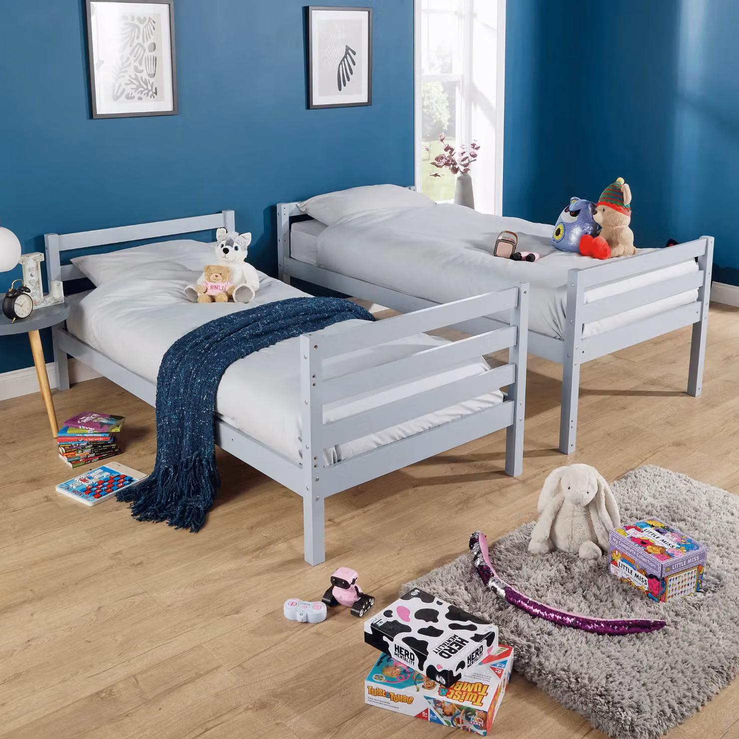 Home Source Hendon Single Painted Bunk Bed Convertible to Two Single Beds in Grey Solid Pine Wood – 3