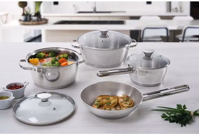 Tramontina Allegra Collection 4 Piece Stainless Steel Cookware Set in Silver and Grey