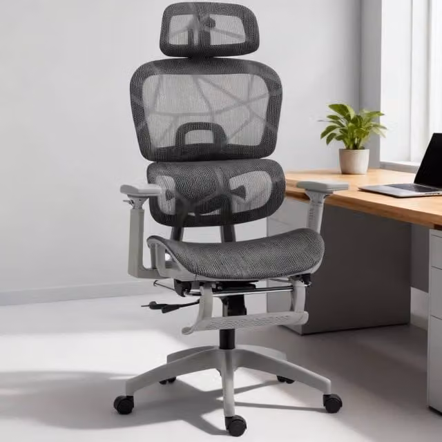 ERGOVEXA Multi-Adjustable Ergonomic Mesh Office Chair in Grey with Headrest and Seat Depth Adjustment – 1