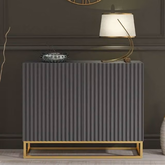 Mex Furniture LTD Ripple Sideboard in Dark Grey with Fluted Doors, W: 100 cm, H: 80 cm, D: 35 cm – 1