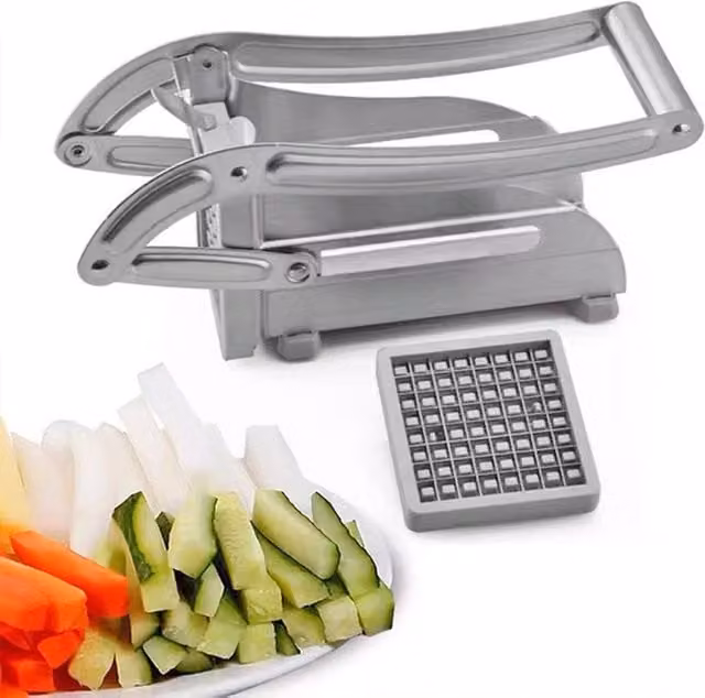 KDMK Stainless Steel Potato Chipper and French Fries Slicer with Non-Slip Base, Silver