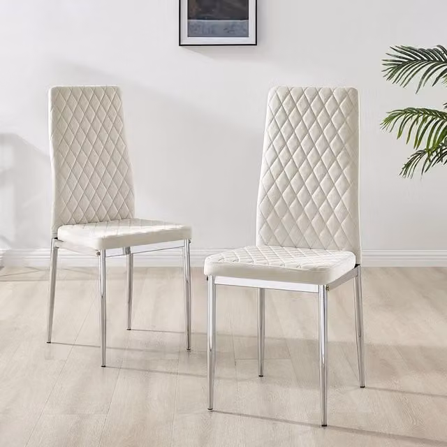 FurnitureboxUK Set of 6 Milan Velvet Dining Chairs in Cream with Silver Legs