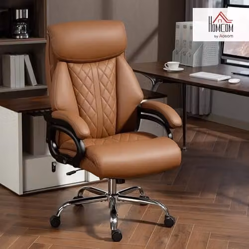 HOMCOM Executive Office Chair in Brown Synthetic Leather with Armrests and Castors – 2