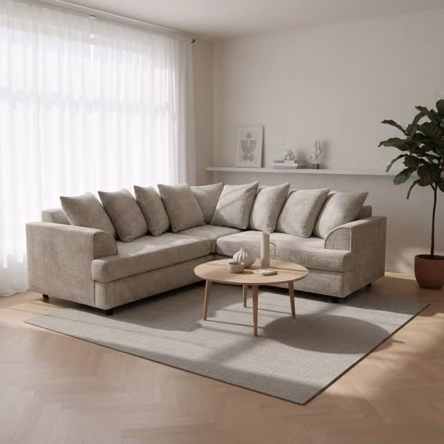 Abakus Direct Ferguson Chenille L-Shape Corner Sofa in Taupe with Deep Seats and Scatter Cushions – 1