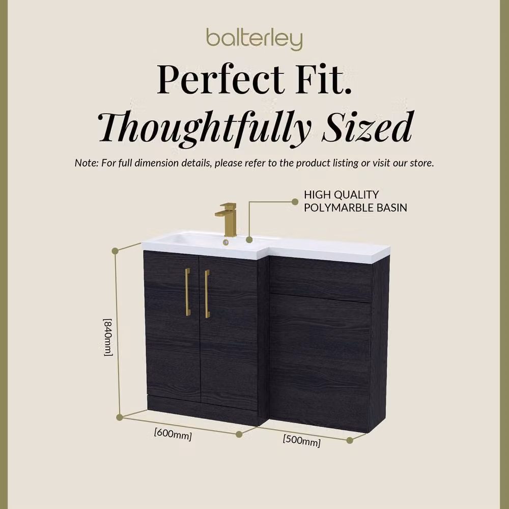 Balterley Modern Matt Black Woodgrain Left-Hand Vanity and WC Unit Combination W: 110 cm, H: 84 cm – 4