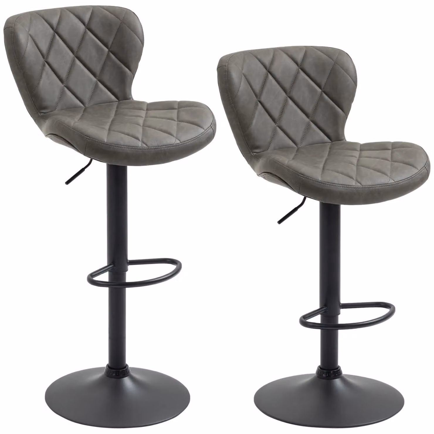 Rafaelo Mobilia Set of 2 Height Adjustable 360 Swivel Barstools in Dark Grey and Black Faux Leather – 2