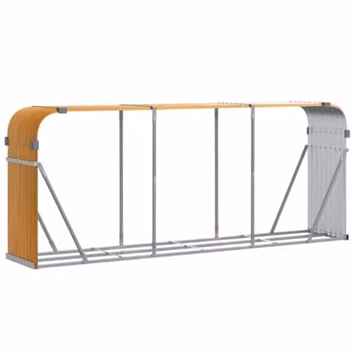 vidaXL Log Holder in Brown Wood Look Galvanised Steel, W/D/H: 234 x 45 x 100 cm