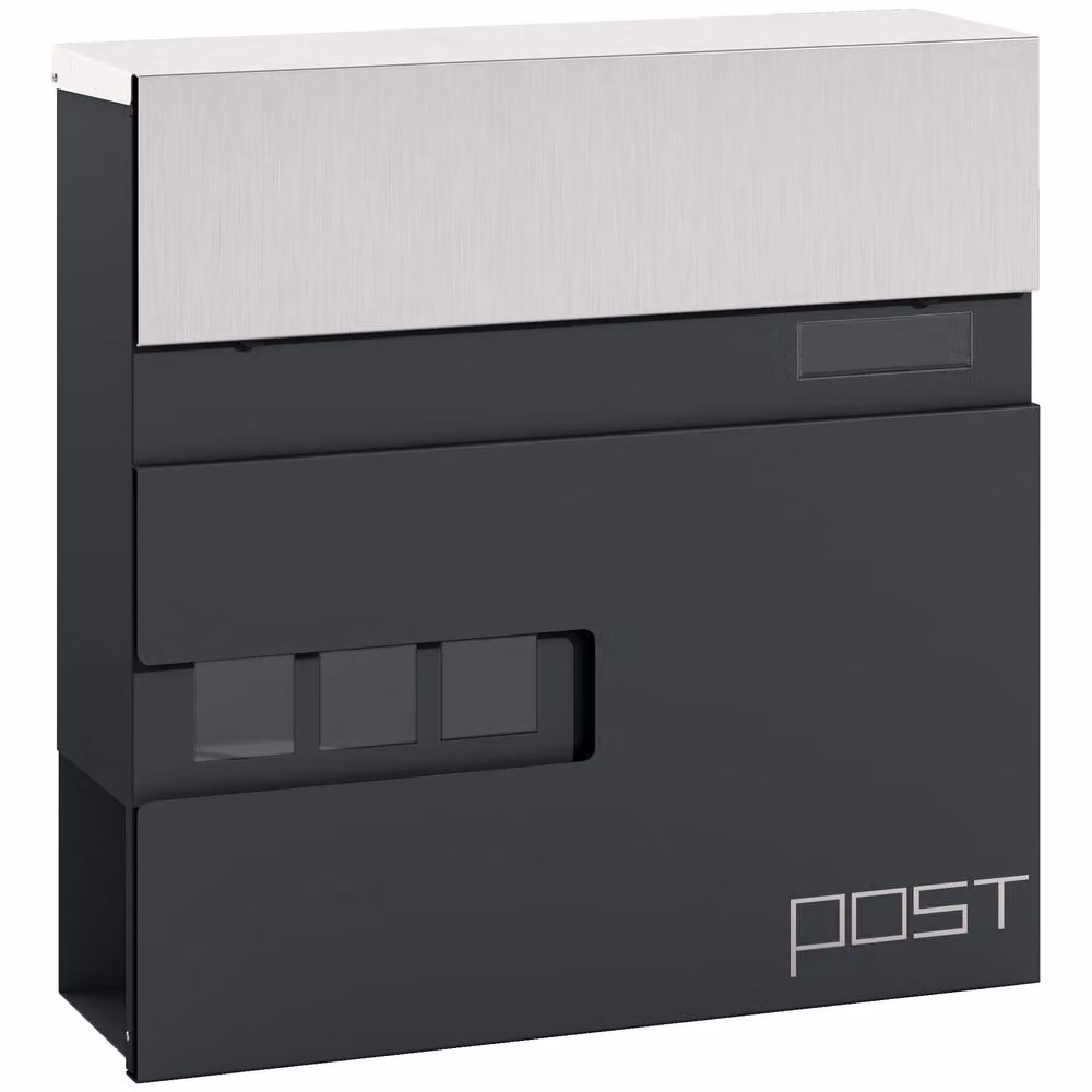 STILVORA Wall-Mounted Stainless Steel Lockable Letterbox with Viewing Window, Grey, W/D/H: 37.0 x 37.0 x 10.5 cm – 5