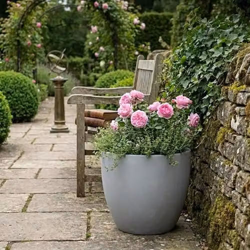 IDEALIST Set of 3 Grey Reinforced Stone Outdoor Plant Pots, 45l, Diameter: 40 cm – 8