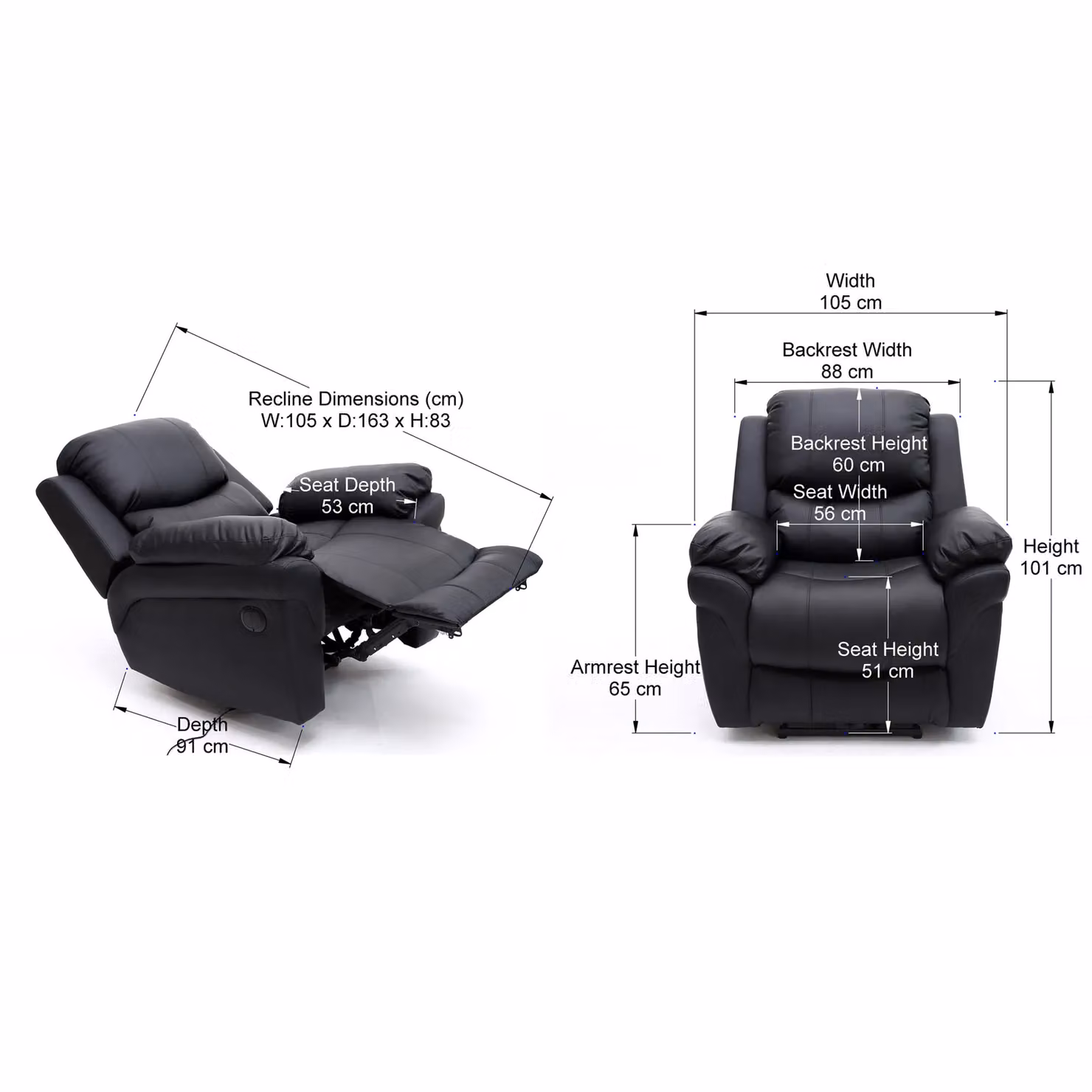 More4Homes Madison Electric Bonded Leather Automatic Recliner Armchair in Black – 4