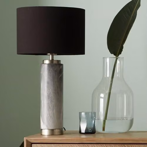Pacific Lifestyle Grey Marble Effect Ceramic Table Lamp with Gold Detail, H: 55 cm, W: 30 cm, D: 30 cm