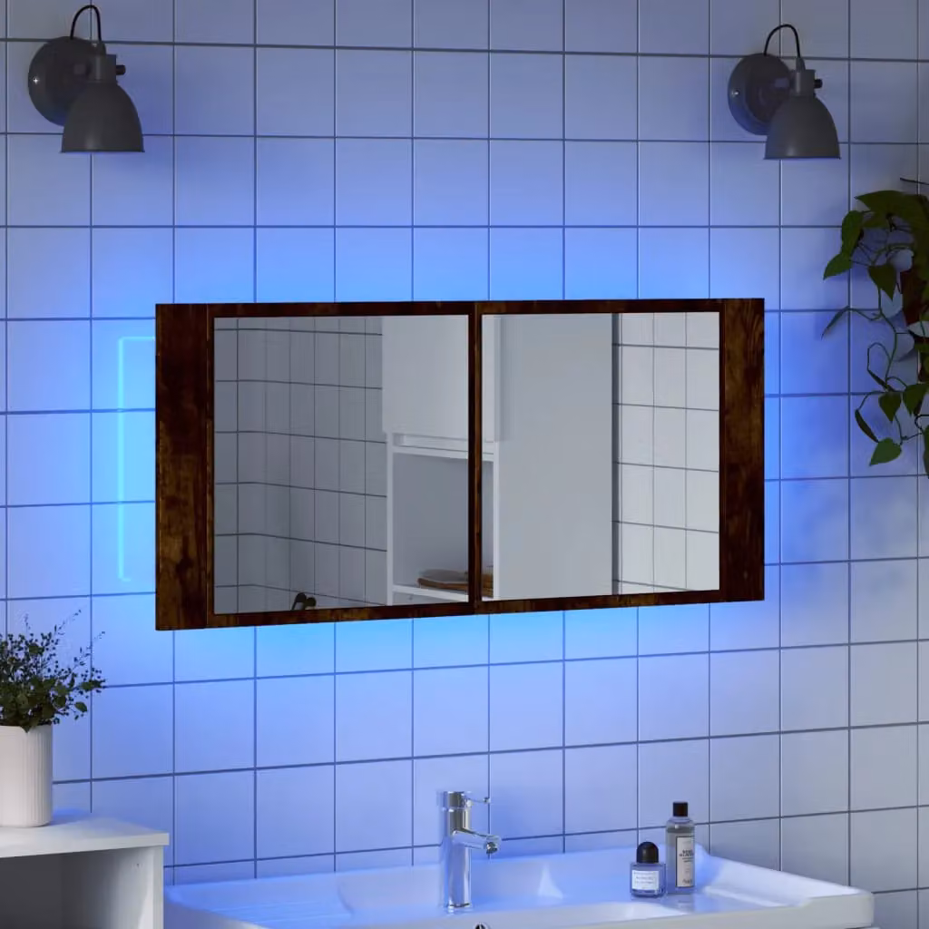 Berkfield Home LED Bathroom Mirror Cabinet in Smoked Oak Brown, W/D/H: 100 x 12 x 45 cm – 3