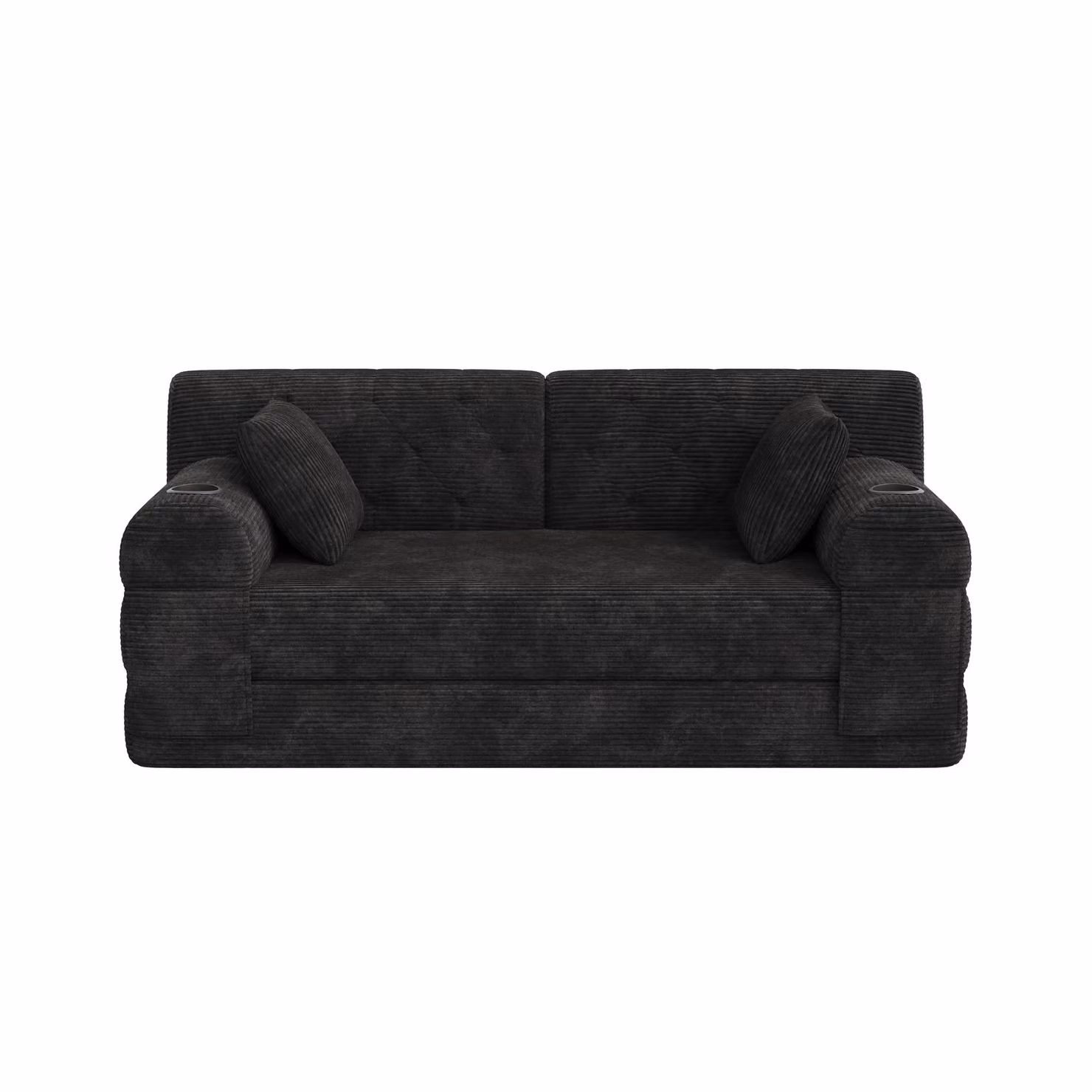 Aosom UK Black Corduroy Convertible Sleeper Sofa with High-Density Foam and Cup Holder, W/D/H: 168 x 80 x 81 cm – 2