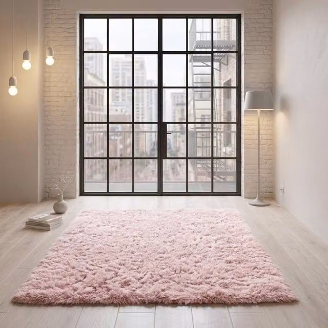 Snug City Pink Shaggy Fluffy Modern Plush Rectangular Floor Rug, W/D/H: 80 x 150 cm – 1