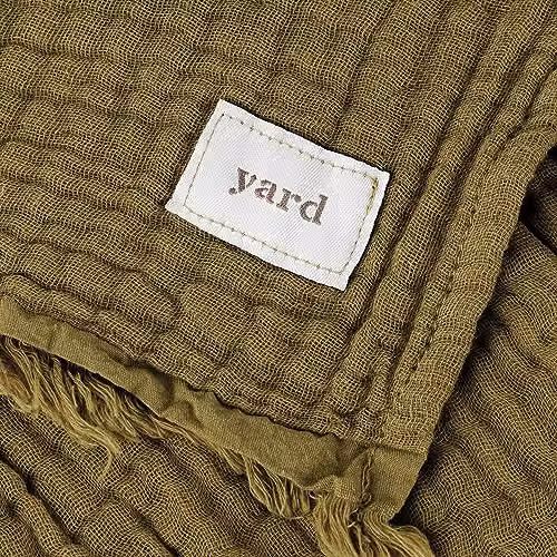 Riva Home Woven Cotton Muslin Throw with Fringes in Khaki, W/D/H: 240 x 260 cm – 3