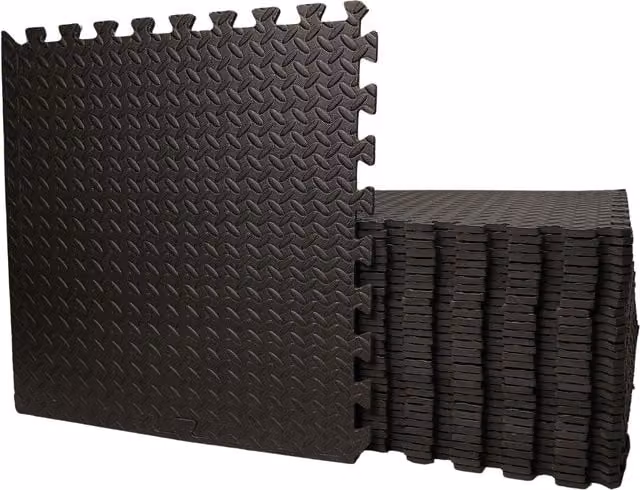 Samuel Alexander 4 Piece Geometric EVA Foam Floor Protective Mats in Black and Grey, W/D/H: 60 x 60 x 1 cm per tile