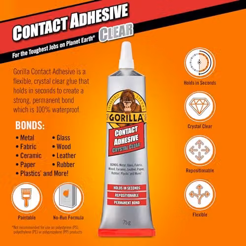 Gorilla Waterproof Contact Adhesive, Transparent, 75 g – 8