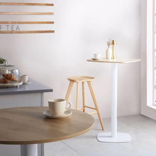 Wyld and Coco Garden Bistro Coffee Table with Square Top in Light Brown Wood and White Edge, W/D/H: 60.0 x 60.0 x 33.0 cm