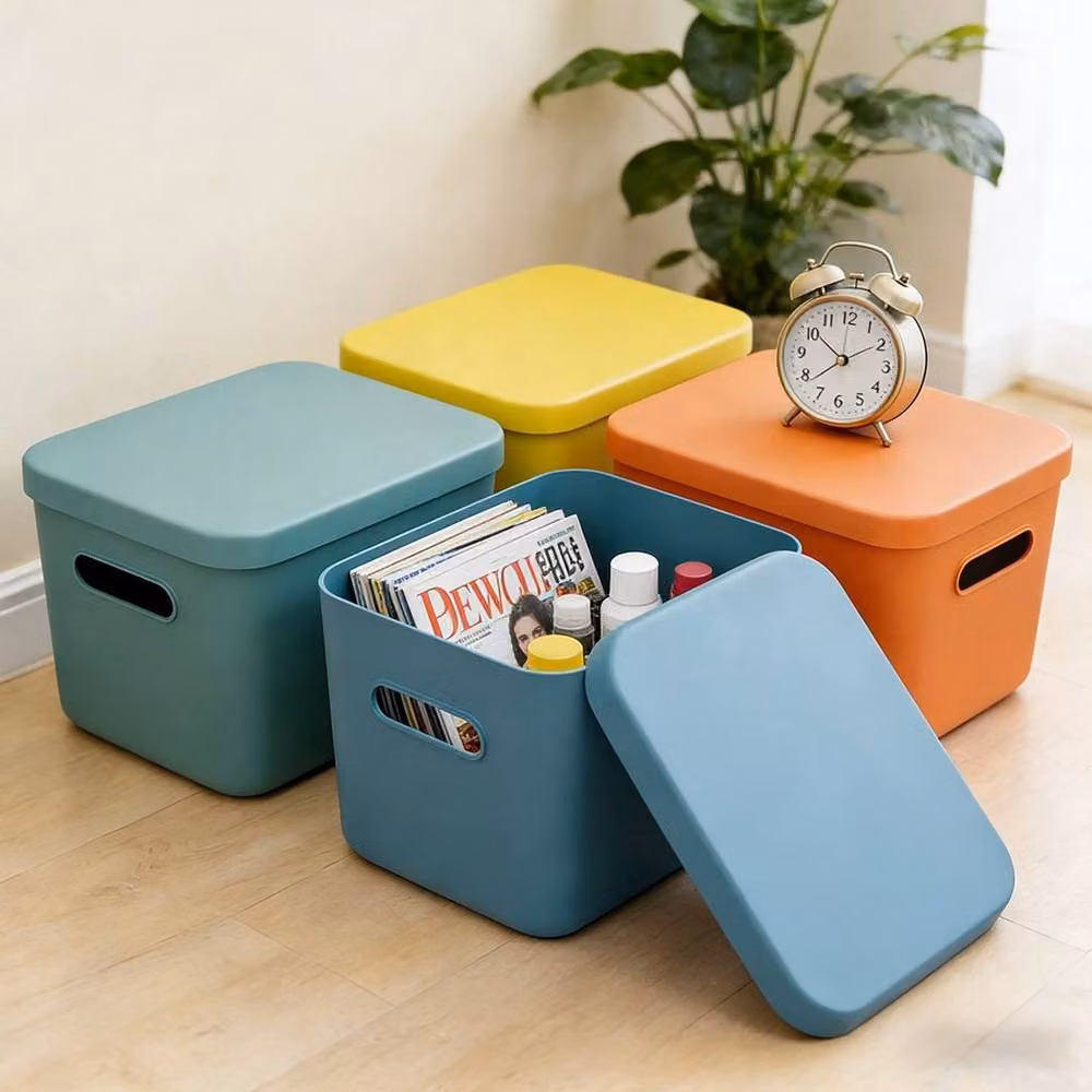 EONLION 4-Piece Multicolour Plastic Storage Box Set with Lids, Handles and Stackable Design, W/D/H: 50 x 50 x 50 cm – 5