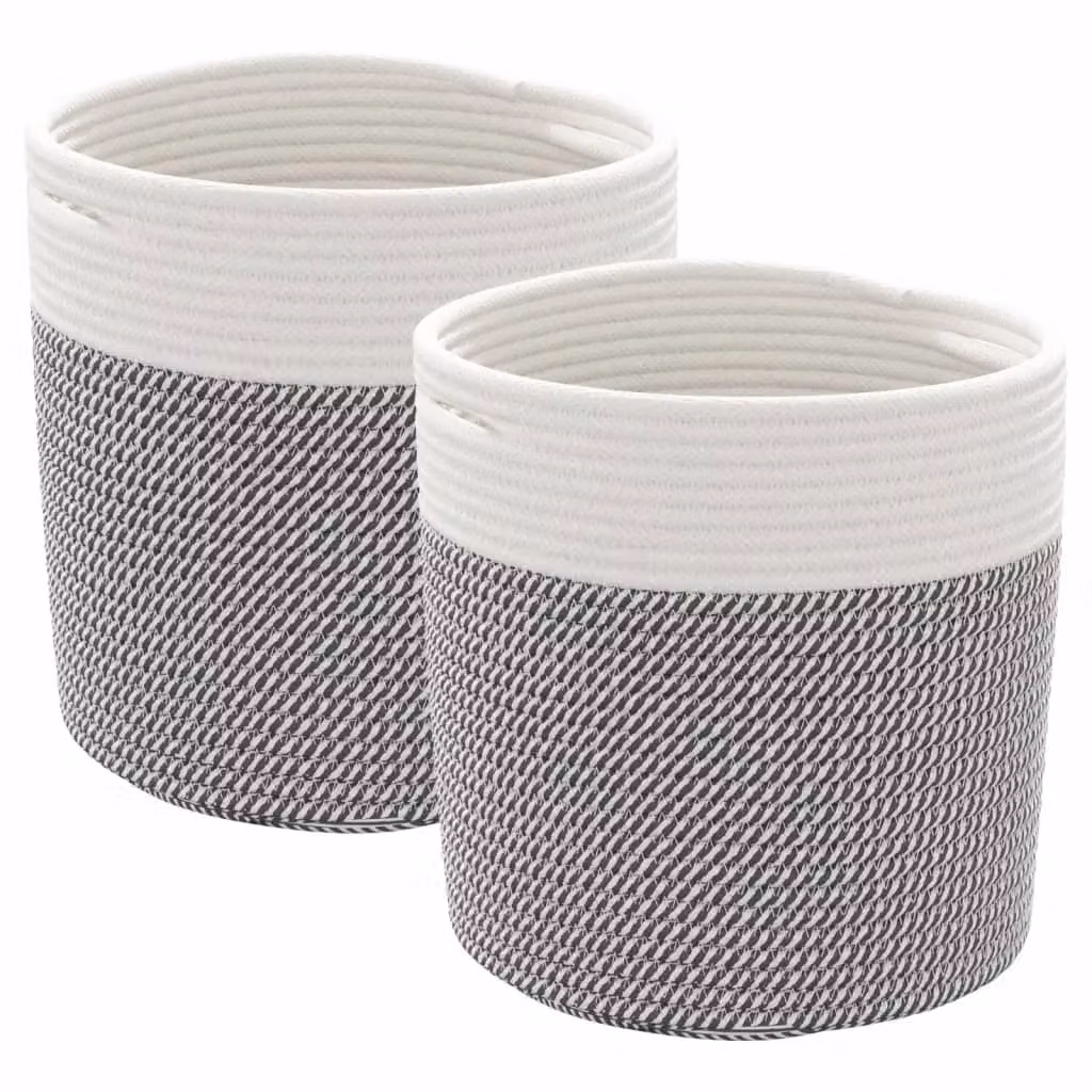 Berkfield Set of 2 Open Weave Cotton Storage Baskets in Grey and White, W/D/H: 28 x 28 x 28 cm – 2