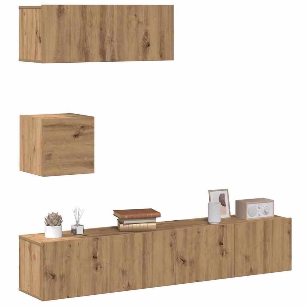 Berkfield Home Classic 4 Piece Wall-Mounted TV Cabinet Set in Brown Artisan Oak – 2