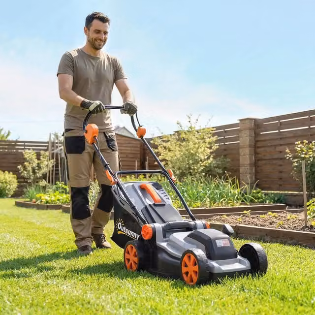 Outsunny 18V Cordless Lawnmower in Light Grey with 2 x 4Ah Rechargeable Batteries