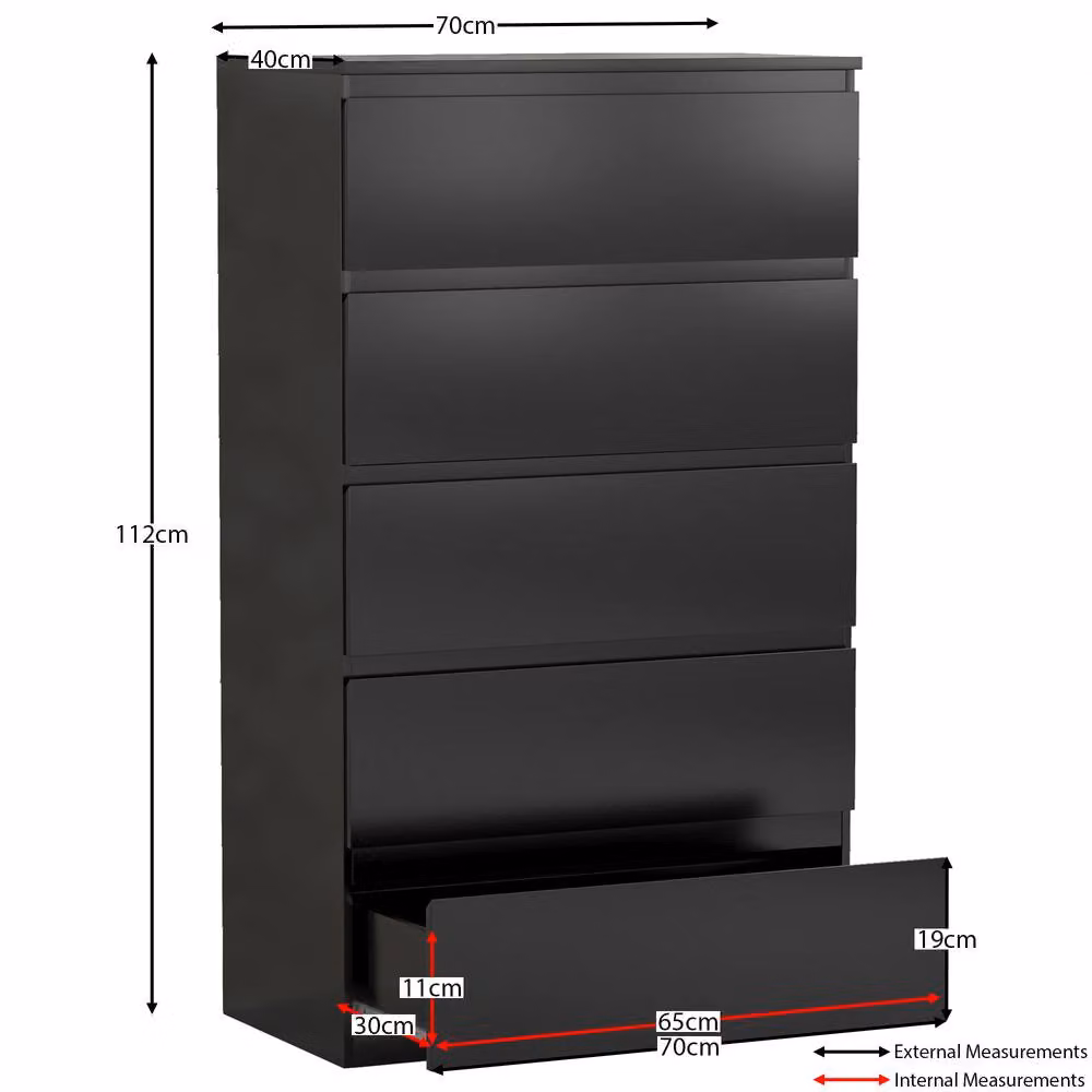 HD Designs Denver 5 Drawer Chest of Drawers in Black Matt – 2