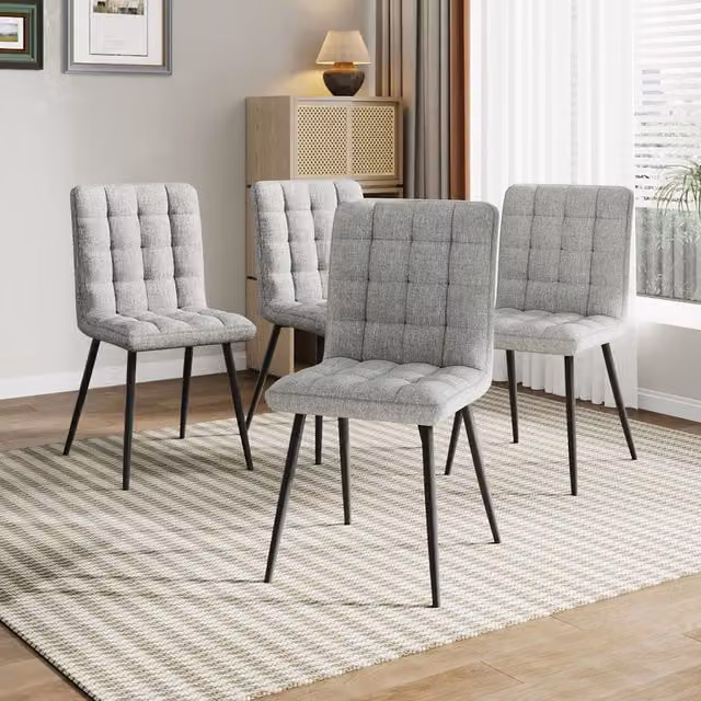 Livingandhome Set of 4 Modern Tufted Armless Dining Chairs with Metal Legs in Greyish White
