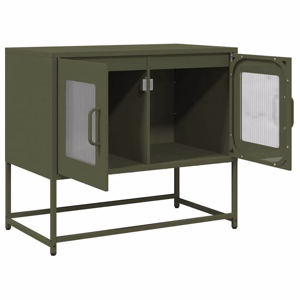 Berkfield Home TV Cabinet in Olive Green with Glass Doors, W/D/H: 68 x 39 x 60.5 cm – 3