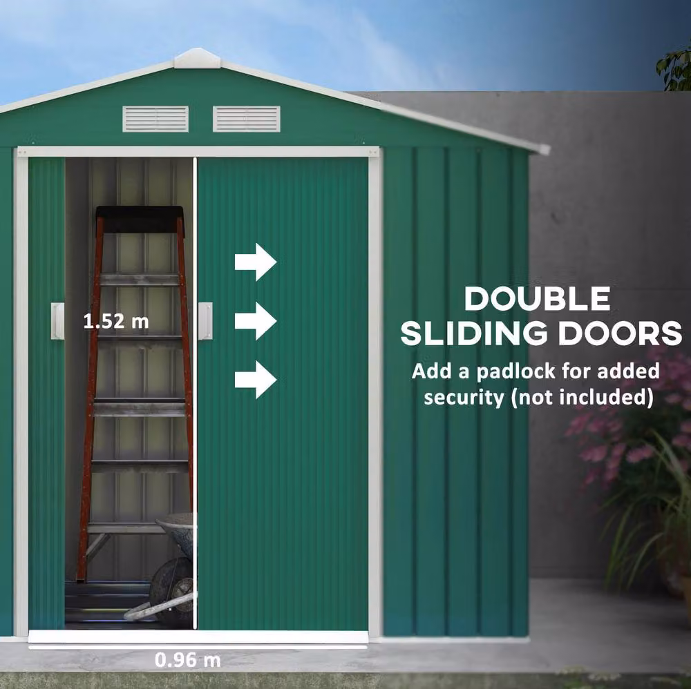 STILVORA Green Steel Pent Garden Shed with Lockable Double Doors, W/D/H: 213.36 x 121.92 x 185.0 cm – 3