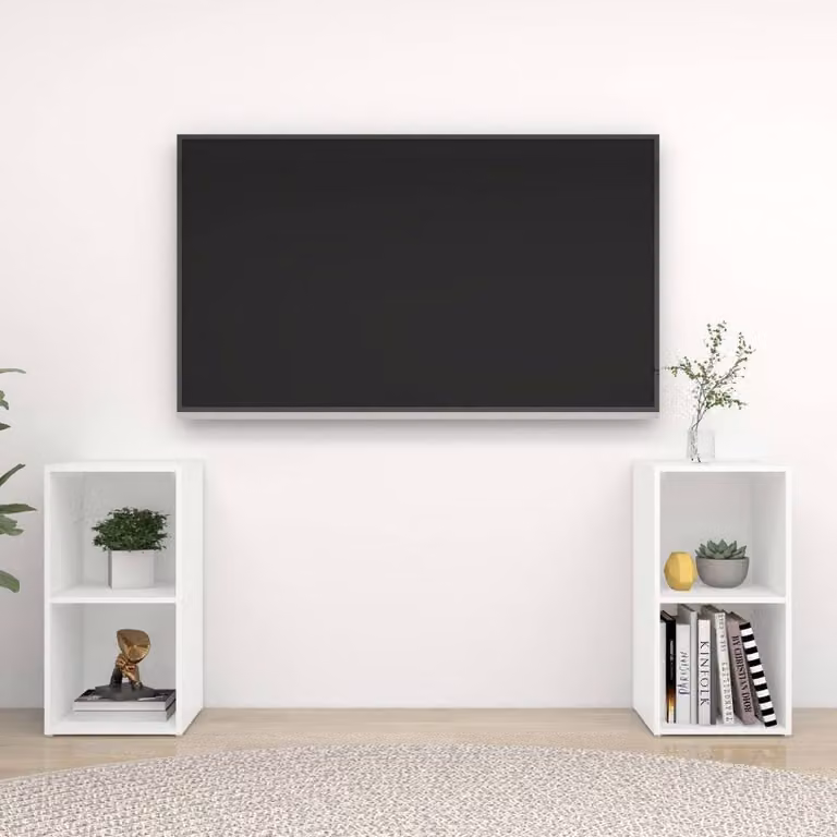 Berkfield Home 2-Piece White TV Cabinets in Engineered Wood, W/D/H: 72 x 35 x 36.5 cm