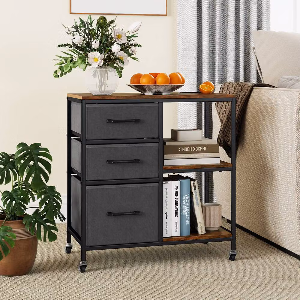 Costway 3 Drawer Mobile File Cabinet and Rolling Printer Stand in Brown – 3