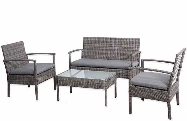 Signature Homes Gardens Heaton 4 Seater Outdoor Sofa Set in Grey Steel and Rattan